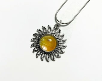 Real yellow butterfly wing pendant, glass sun pendant, best friend gifts, butterfly jewelry, chain included, unique presents