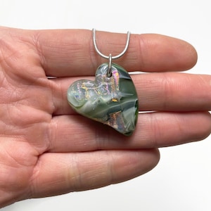 Red heart fused glass pendant handmade dichroic glass jewelry, unique gifts for her, iridescent minimalist necklace, chain included