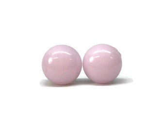 Pink stud earrings, fused glass minimalist jewelry, unique gifts for her, hypoallergenic