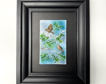 Birch tree summer fused glass art, scenery wall picture, nature home decor, unique gifts for her, three dimensional wall sculpture