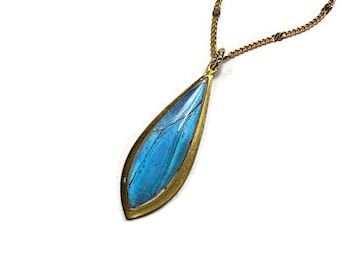 Real Blue Morpho Butterfly Wing Pendant, Iridescent Resin Necklace, Gifts for Mom, Handmade Jewelry