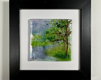Handmade Birch Tree Scenery Art Panel, 3D Fused Glass Wall Sculpture, Realistic Nature Picture, Unique Home Decor Gift