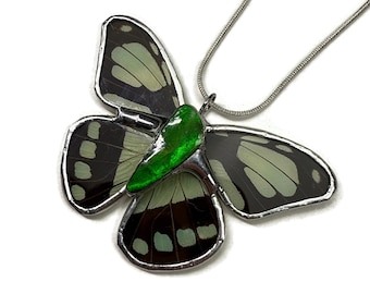 Real butterfly ammolite pendant, butterfly wing jewelry, glass necklace, gift for her