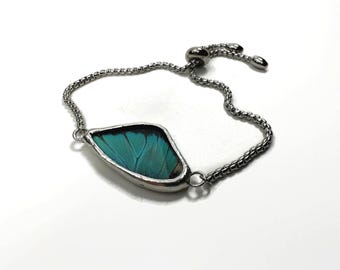Butterfly Wing Adjustable Bracelet, Real Butterfly Jewelry, Nature Inspired Gifts for Her, Stained Glass