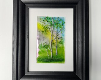 Fused glass birch tree art panel, unique gifts for mom, nature home decor, scenery picture, 3D wall sculpture, housewarming present