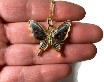 Black red pendant real butterfly wing jewelry unique gifts for her resin pendant necklace included