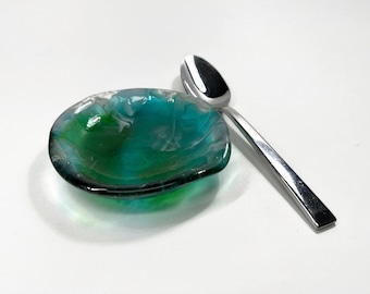 Artisan Crafted Marbled Spoon Rest, Fused Glass Utensil Holder Dish, Kitchen Home Decor, unique gifts for her