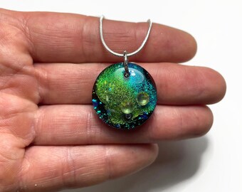 green round pendant fused glass jewelry dichroic glass necklace best friend gifts minimalist pendant chain included unique presents