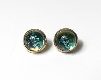 Glass Stud Earrings | Iridescent Green Stud Earrings | Glass Earrings | Tiny Earrings | Green Earrings