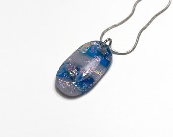 Fused glass blue and pink necklace, dichroic glass jewelry, unique gifts for her