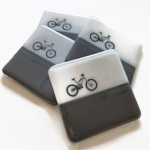Handcrafted Fused Glass mountain bike coasters, gifts for him, bike home decor