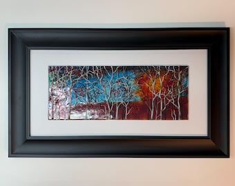 Birch tree fall wall art, fused glass scenery picture, nature home decor, three dimensional wall sculpture, Unique gifts for her