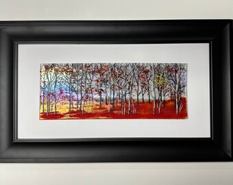 Birch Tree Glass Panel, Landscape Art, One-of-a-Kind, Tree Wall Decor, Fall Forest Picture, Unique Gift for Her