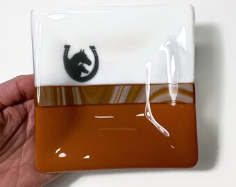 Brown fused glass plate horse dish best friend gifts horse art glass art Horse home decor Glass sculpture