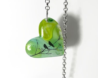 Unique Fused Glass Heart Sun Catcher, Special Keepsake for Mom, Nature Inspired Ornament