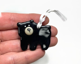 Black bear fused glass ornament, unique gifts for her, tree ornament, Christmas decoration, window hanging