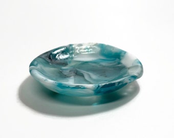 Artisan Crafted Marbled Spoon Rest, Fused Glass Utensil Holder Dish, Kitchen Home Decor, unique gifts for her