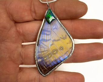 Real Blue Morpho Butterfly Wing Pendant, Iridescent Insect Jewelry, Ethiopian Opal Necklace, Gifts for Her