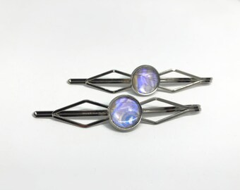 Handmade blue iridescent bobby pin barrettes, butterfly jewelry, real Morpho sulkowskyi wing, hair clips for her