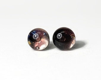 Glass burgundy earrings, minimalist earrings, fused glass jewelry, button studs, round earrings, hypoallergenic, bohemian studs