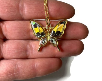 Multicoloured Iridescent butterfly pendant, real sunset moth wing jewelry, unique gifts for her, handcrafted resin necklace