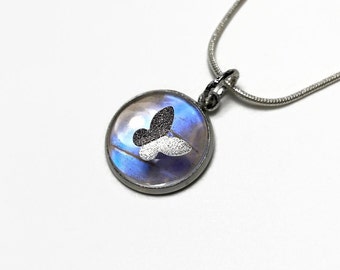 Blue iridescent butterfly wing pendant, nature inspired jewelry, insect necklace, sulkowskyi Morpho, chain included