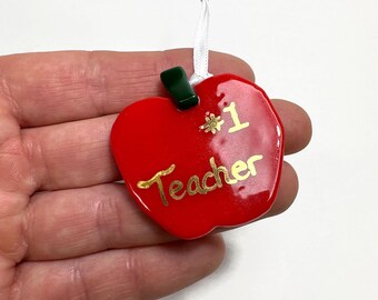Apple ornament, fused glass decoration, window hanging, unique teacher gifts, Christmas tree ornament, unique handcrafted presents