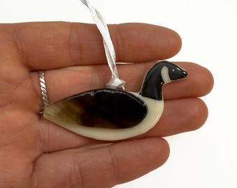 Canada goose ornament, fused glass duck, nature home decor, gifts for her, Christmas tree, wildlife decoration