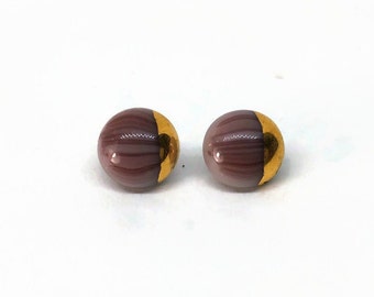 Geometric burgundy gold stud earrings, fused glass jewelry, best friends earrings, hypoallergenic