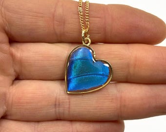 Real Blue Morpho Butterfly Wing Pendant, Iridescent Resin Necklace, Gifts for Her, One-of-a-Kind Jewelry