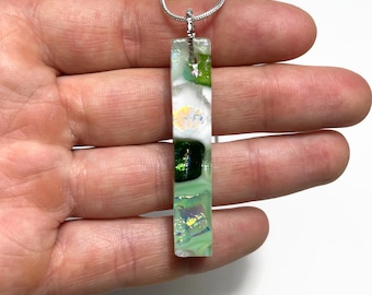 Iridescent green pendant white fused glass pendant dichroic glass jewelry gifts for her chain included