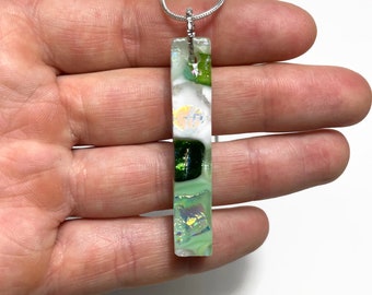 Iridescent green pendant white fused glass pendant dichroic glass jewelry gifts for her chain included