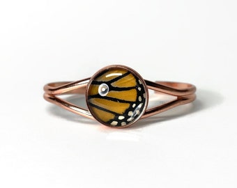 Monarch butterfly wing bracelet cuff, Real Butterfly Jewelry, Glass rose gold tone bracelet, Gifts for her