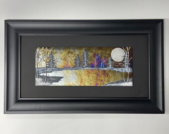 Moonlit winter birch tree glass art, fused glass scenery panel, unique gifts for her, cabin home decor, 3D wall sculpture picture