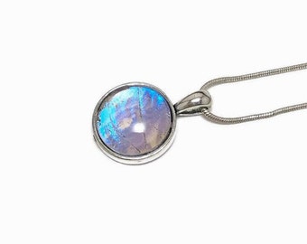 Iridescent blue butterfly pendant butterfly jewelry glass round necklace sulkowskyi morpho butterfly, real Butterfly wing, insect Necklace