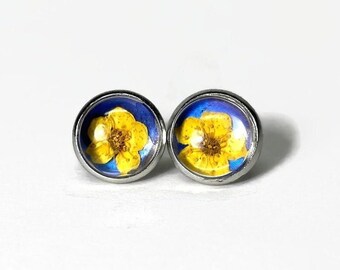 Handcrafted Flower Blue Wing Stud Earrings, Real Morpho Butterfly Jewelry, Nature Inspired Gifts, Artisan Made Presents