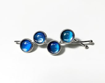 Blue Iridescent Butterfly Hair Barrette, Handmade Glass Bobby Pin, Hair Clip for Her, Real Rhetenor Morpho