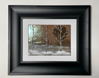 Fused glass art, birch tree winter scenery picture, realism, three dimensional wall sculpture, unique gifts for him, housewarming presents