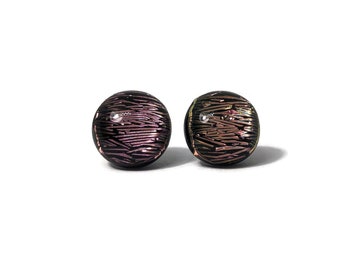 Pink earrings Fused glass jewelry unique gifts for her dichroic glass studs hypoallergenic 11mm minimalist round earrings