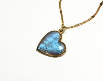 Blue pendant, iridescent, real butterfly wing jewelry, gifts for her, Blue Morpho butterfly, resin pendant