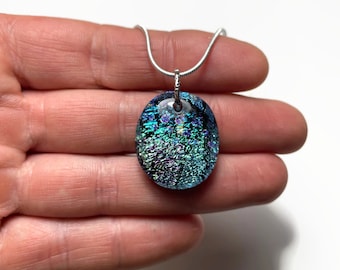 Glass iridescent pendant, Fused Glass Jewelry, Dichroic glass Necklace, chain included