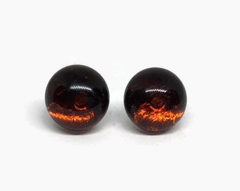 Amber earrings fused glass jewelry dichroic glass studs, minimalist earrings, hypoallergenic