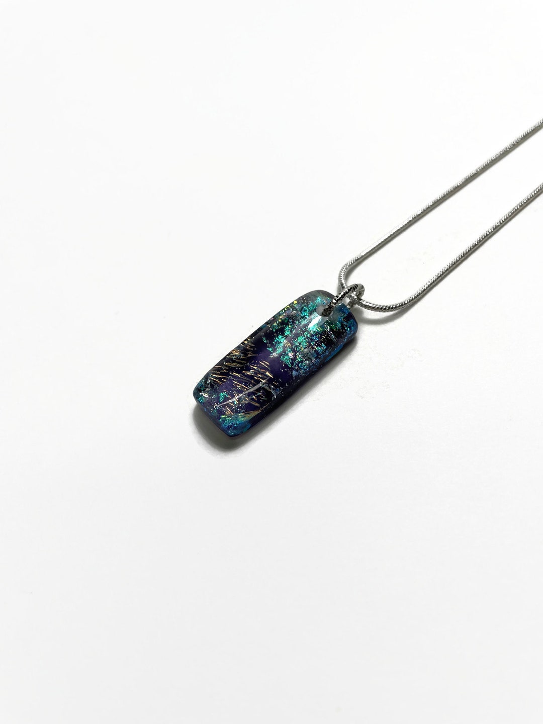 Iridescent Dichroic Glass Pendant Fused Jewelry, Unique Gifts for Her, Handmade Necklace, Chain
