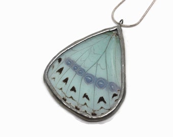 White real butterfly wing pendant Butterfly jewelry, gifts for mom, glass necklace, taxidermy jewelry, Morpho butterfly