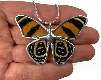 Butterfly necklace, real butterfly wing jewelry, recycled glass pendant, artisan crafted jewelry, chain included