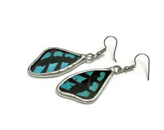 Elegant Butterfly Wing Glass Dangle Earrings, Lovely Gift for Mom, Nature Lover Jewelry