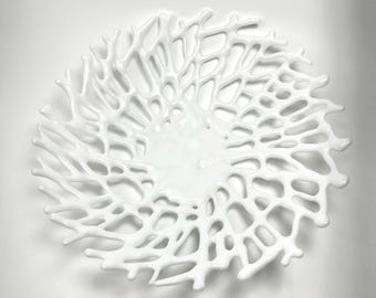 White coral bowl fused glass dish textured bowl, unique gifts for her, fruit dish, Glass sculpture, housewarming presents, serving plate