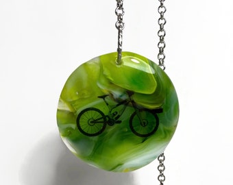 Unique Glass Mountain Bike Sun Catcher, Special Keepsake for Mom, Nature Inspired Ornament, Outdoors Window Hanging