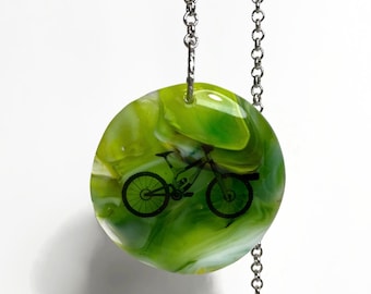 Unique Glass Mountain Bike Sun Catcher, Special Keepsake for Mom, Nature Inspired Ornament, Outdoors Window Hanging