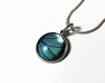 Reflective Green Butterfly Wing Pendant, Charm Necklace for Her, Nature Inspired Jewelry, Real Butterfly Wing, Gifts for Girlfriend